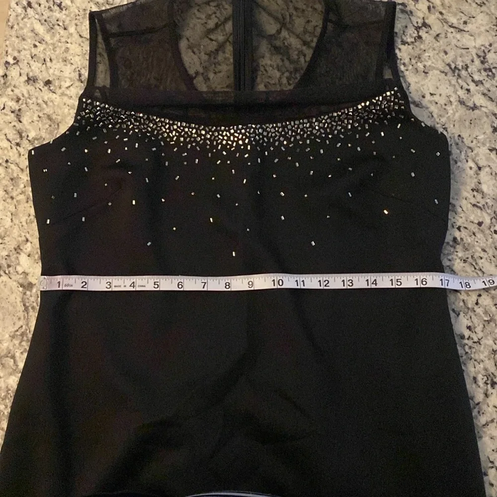 Calvin Klein black scuba mesh yoke crystal sleeveless sheath dress 12 AB22